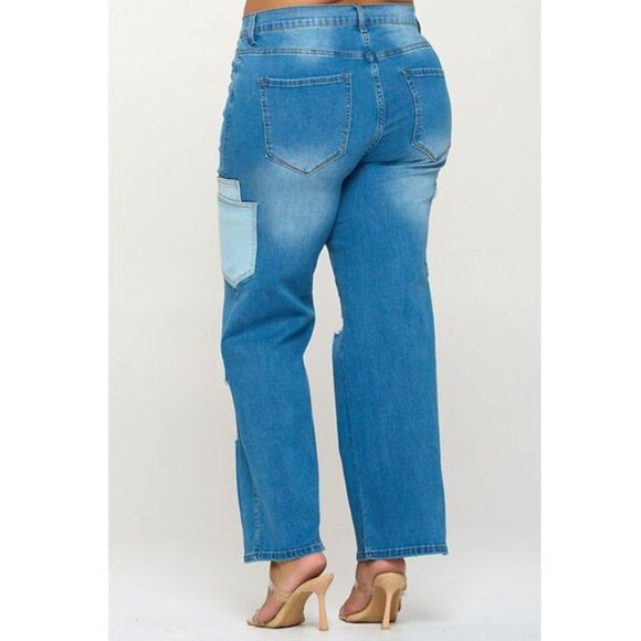 Blue Turtle Womens Sustainable Distressed Denim Jeans With Patchwork Design & St - Picture 3 of 8